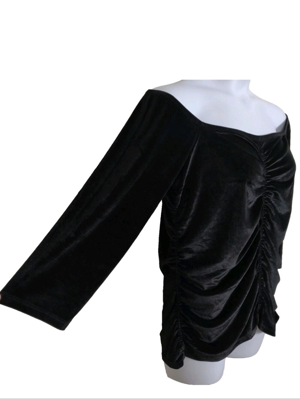 Torrid Women's Size 2 2X Black Velvet Shirred Front Off Shoulder Top NWT - Picture 3 of 9
